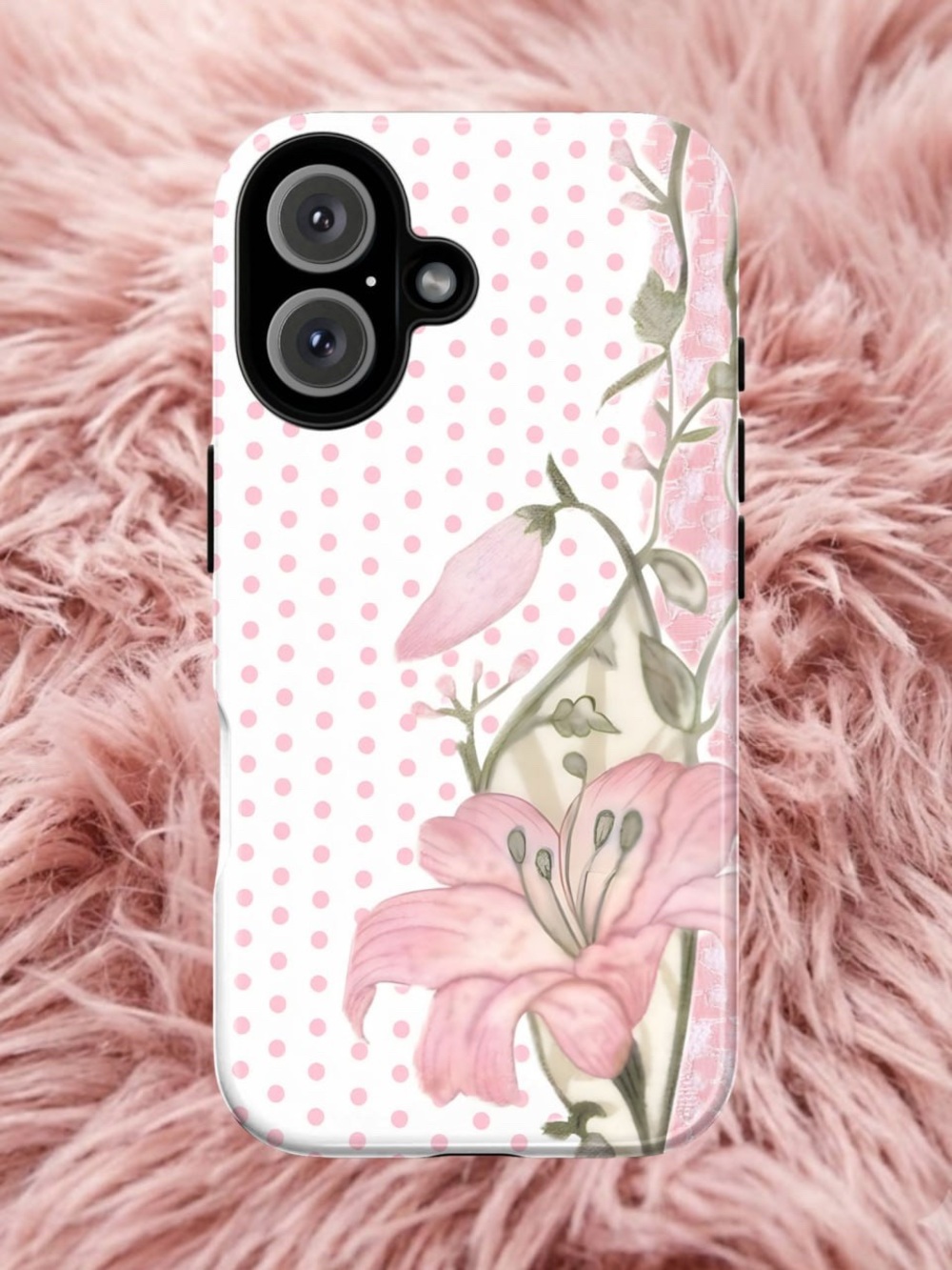 Pink Floral Polka Dot Phone Case - Compatible Cell Phone Accessory